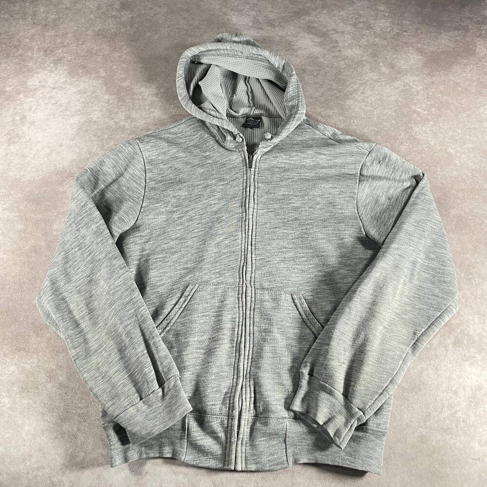 60βs 70βs JcPenney Thermal Waffle Lined Full Zip Hoodie Heather Grey Foam Filled